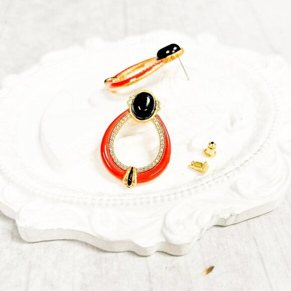 Crystal Hoop Earrings, Black Onyx Gemstone Charm Hoops, Gold Gemstone Earrings - Picture 5 of 7